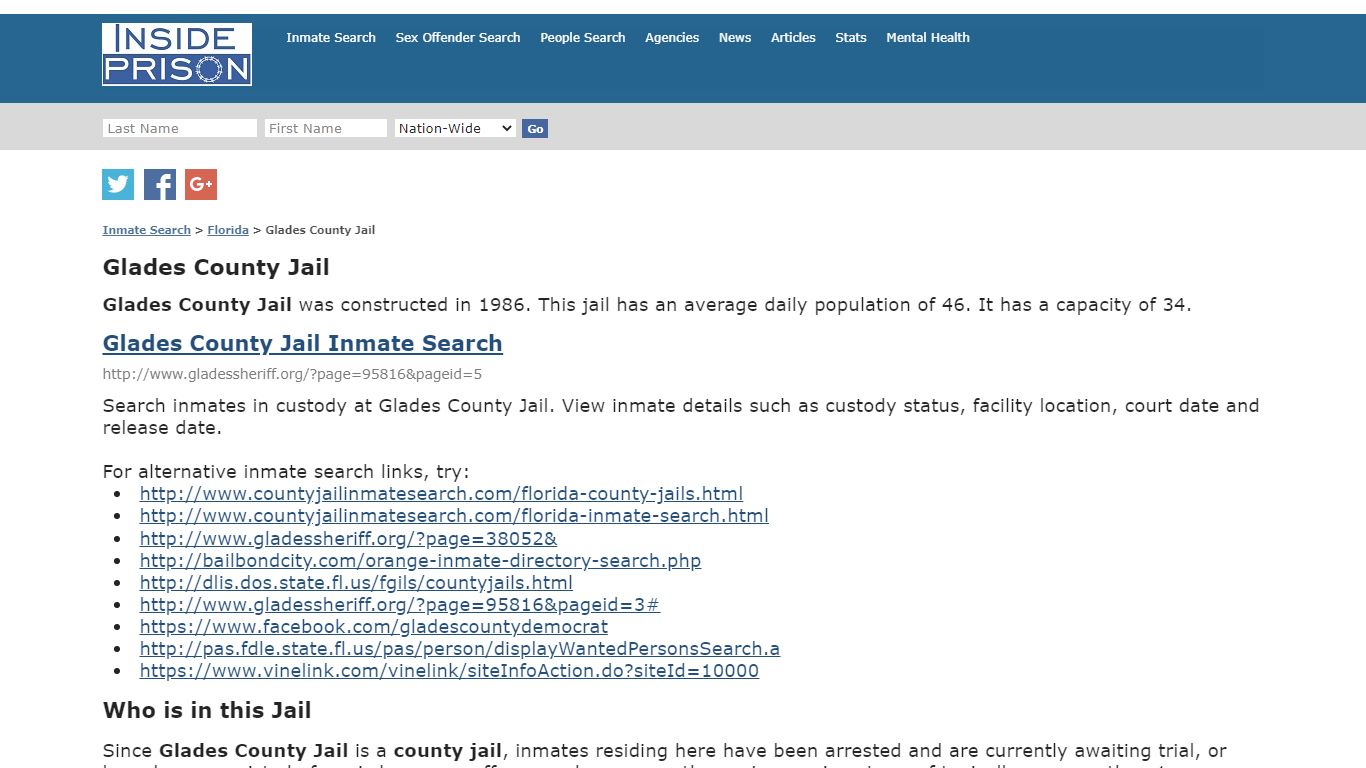 Glades County Jail - Florida - Inmate Search